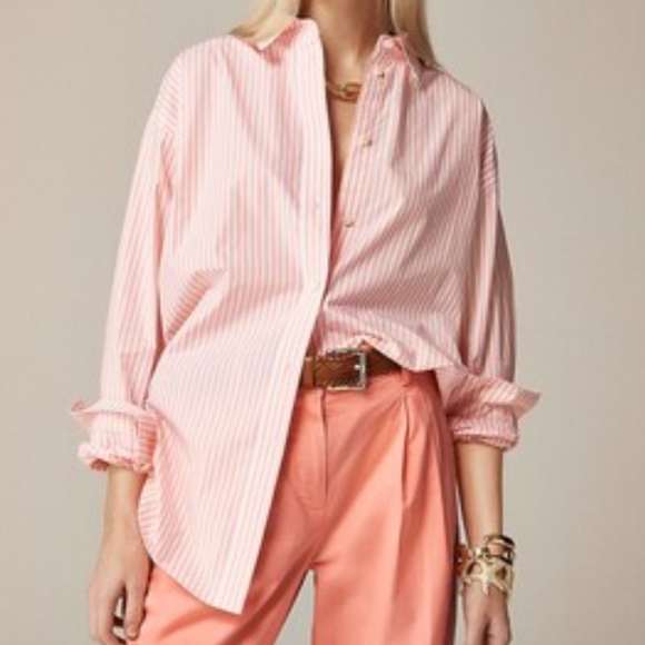 J. Crew Tops - J.Crew Étienne oversized shirt in striped cotton poplin Pink Size S